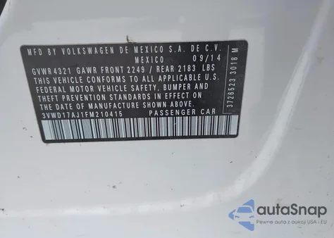 2015 Volkswagen Jetta 1.8T Se from USA, damaged, VIN 3VWD17AJ1FM210415